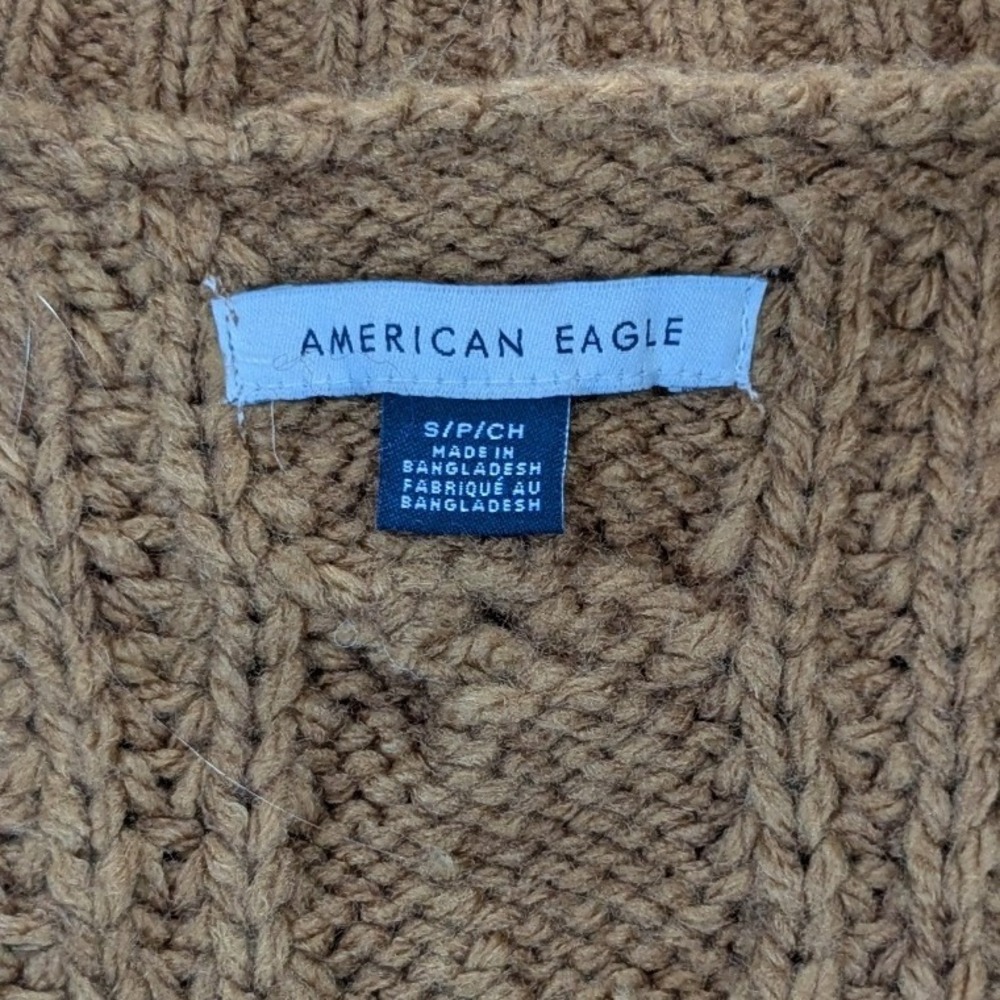 American Eagle Womens Preppy Heritage Retro Brown Cable Knit Sweater Vest Small - Picture 2 of 7